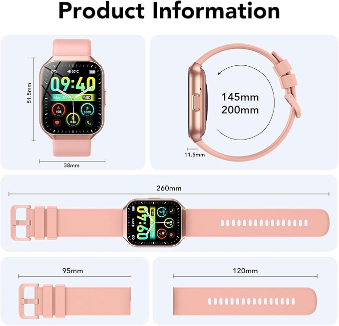 Smart Watch for Men Women, 1.96" HD Fitness Watch with Bluetooth Call, Smartwatch with 112+ Sport Modes/Heart Rate/Sleep Monitor/Pedometer, IP68 Waterproof Watch Compatible with Android/iOS,Pink
