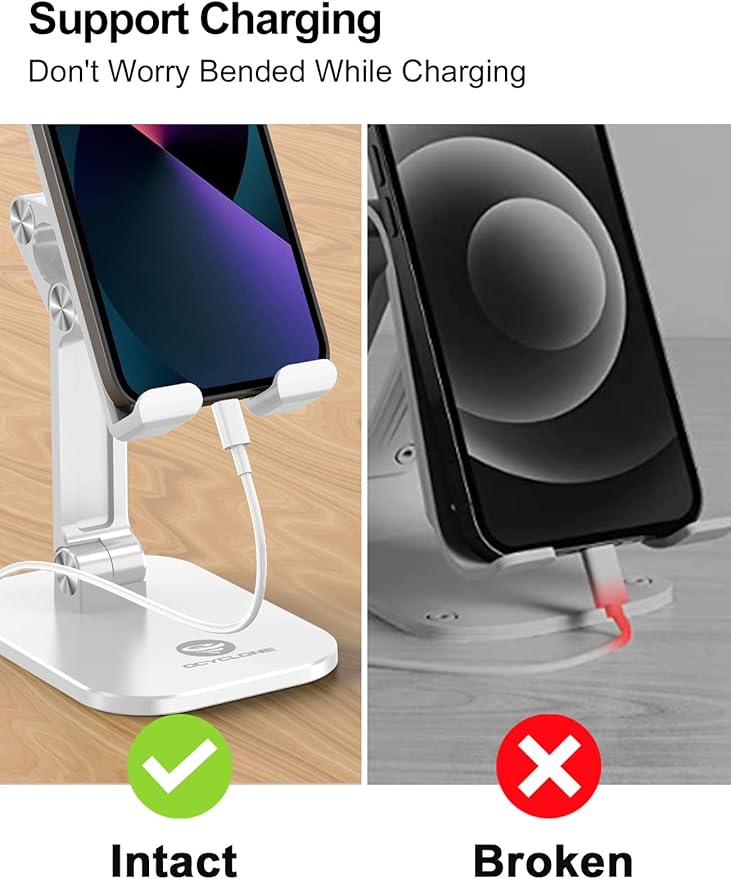 OCYCLONE Phone Stand, Adjustable Height and Angle Foldable Cell Phone Stand Holder for Desk, Taller iPhone Stand Compatible with 4.7"-13" Smartphones iPad Tablet, White