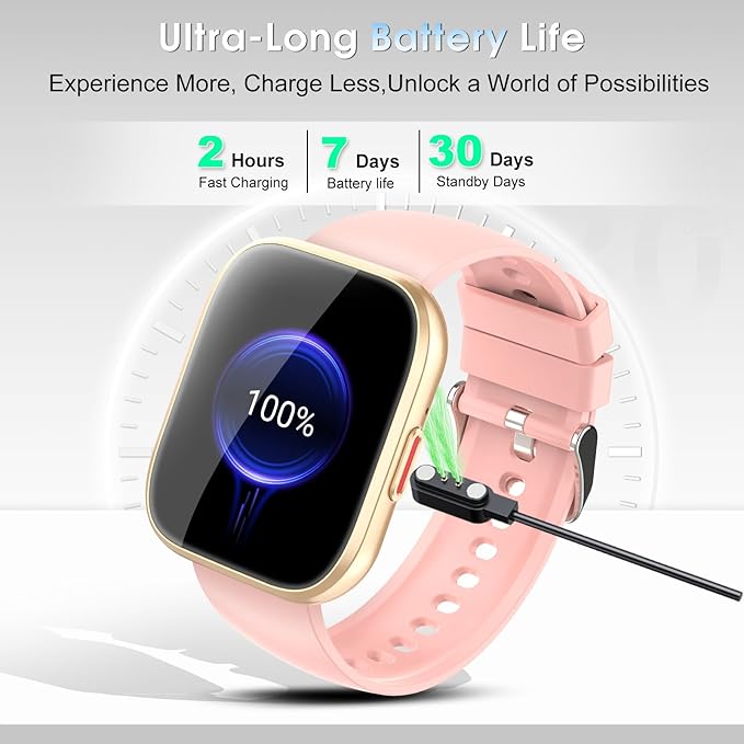 Smart Watch for Women, 1.85" TFT-Touch Screen Smartwatch with Call Function, 112 Sport Modes, Fitness Tracker with 24/7 Heart Rate/Sleep Monitor, IP68 Waterproof, Fitness Watch for Android/iOS, Pink