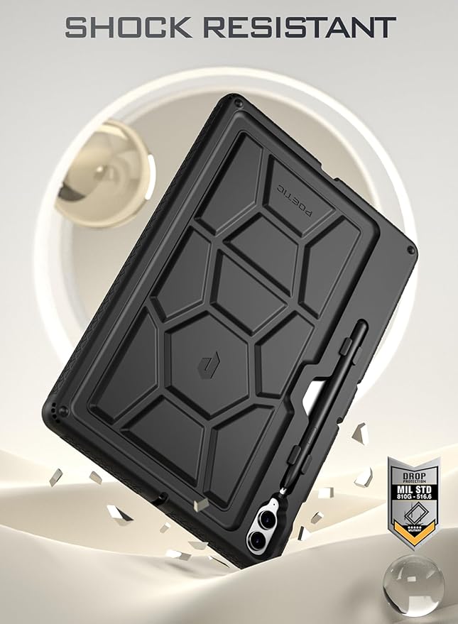 Poetic TurtleSkin Case for Samsung Galaxy Tab S9 FE+ Plus (2023 Release) 12.4 inch Case with S Pen Holder, Heavy Duty Shockproof Kids Friendly Protective Silicone Cover, Black