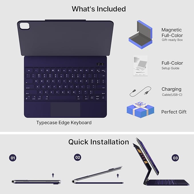 typecase Keyboard Case for iPad Air 13(M3 2025 / M2 2024) and iPad Pro 12.9 (6th, 5th, 4th, 3rd Gen),Magic Keyboard for iPad Pro 12.9,Multi-Touch Trackpad, 11 Colors Backlight,Midnight Amethyst