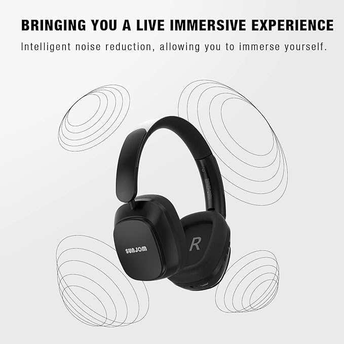 Remix 130H Playtime Bluetooth Over-Ear Wireless Headphones, ANC/ENC Active Noise Cancelling, Foldable Rotatable Lightweight Headphones with Microphone Type-C for Call Travel Sports (Black)