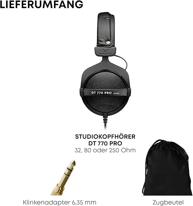 beyerdynamic DT 770 PRO 80 Ohm Over-Ear Studio Headphones in Gray. Enclosed design, wired for professional recording and monitoring