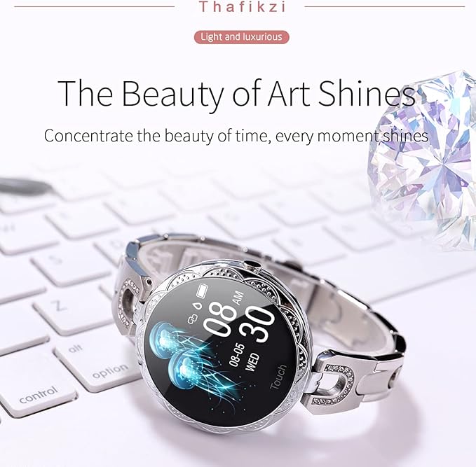 Smartwatch for Women Compatible for iPhone Samsung Android iOS Phones. Smart Bracelet with Female Menstrual Cycle Heart Rate Blood Pressure Remote Photography Waterproof Pedometer (Sliver)