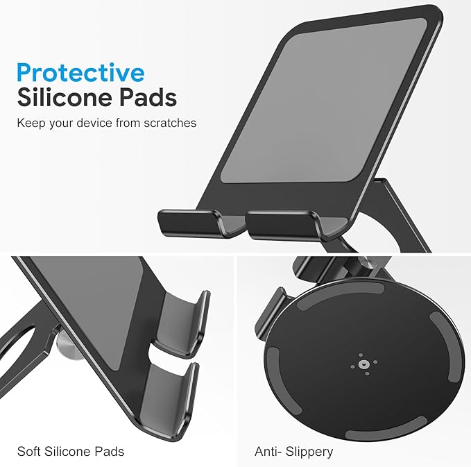 OMOTON Swivel Tablet Stand for iPad with 360 Rotating Base, Foldable Adjustable Holder for Drawing, Compatible with iPad Pro/Air/Mini and More, Black Gray