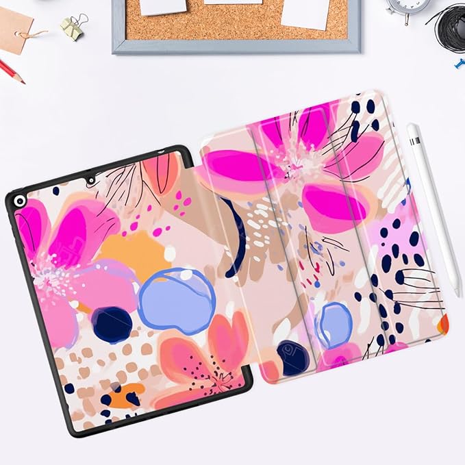DONGKE Case Compatible with iPad 10.2 Inch 2021 2020 2019 iPad 9th/8th/7th Generation with Pencil Holder, Slim Stand Protective Case with Soft TPU Back, Auto Sleep/Wake Cover, Floral Artistic