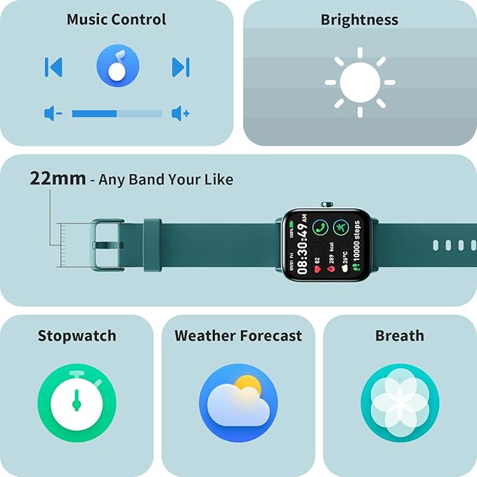 Smart watches for Men, Alexa Built-in, 1.8" Smartwatch with Heart Rate/SpO2/Sleep Monitor for Android iPhone, IP68 Waterproof Activity Fitness Tracker with Bluetooth Call, 100+ Sport Mode, DarkGreen