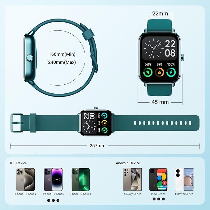 Smart Watch for Women Android iPhone, Alexa Built-in, 1.8" Smartwatch with Heart Rate/SpO2/Sleep Monitor, IP68 Waterproof Activity Fitness Tracker with Bluetooth Call, 100+ Sport Mode, DarkGreen