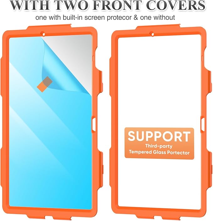 SEYMAC stock Case for Samsung Galaxy Tab S10 FE+ Plus 5G Tablet Case 13.1'' Protective with Screen Protector, Pencil Holder, 360 Rotating Stand, Hand Strap, Shoulder Strap, Orange