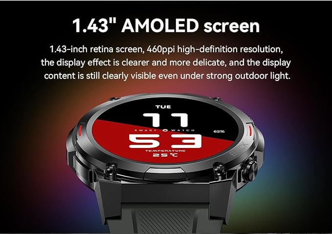 Men's Smartwatch Fitness Watch Outdoor Watch NFC Bluetooth Call Health Monitoring Heart Rate Oximetry 1.43 AMOLED Normal Bright Screen (Black)