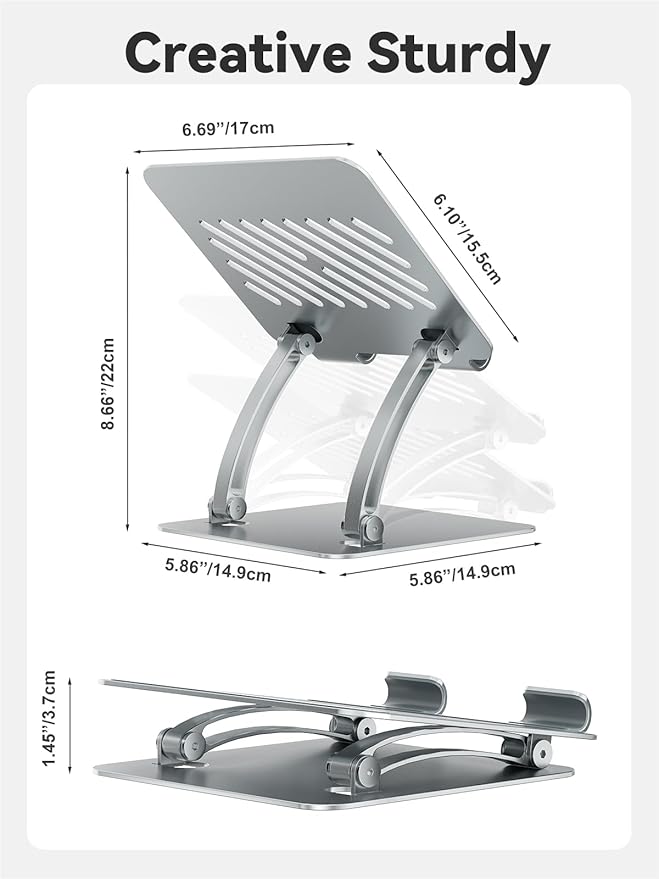 tounee Tablet Holder Stand, Dual Rod Adjustable Aluminum Desktop Stand, Compatible with 4.7-16.5" iPads, Surface Tablets, Portable Monitors, Kindle & More (Silver)