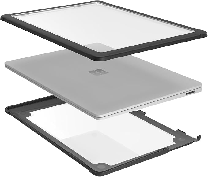 STM Dux Case for Microsoft Surface Laptop 7th Edition (13.8") – Slim Rugged Protective Shell with Transparent Back, Non-Slip Feet, Open-Hinge Cooling, TPU Clip-On Design – Black