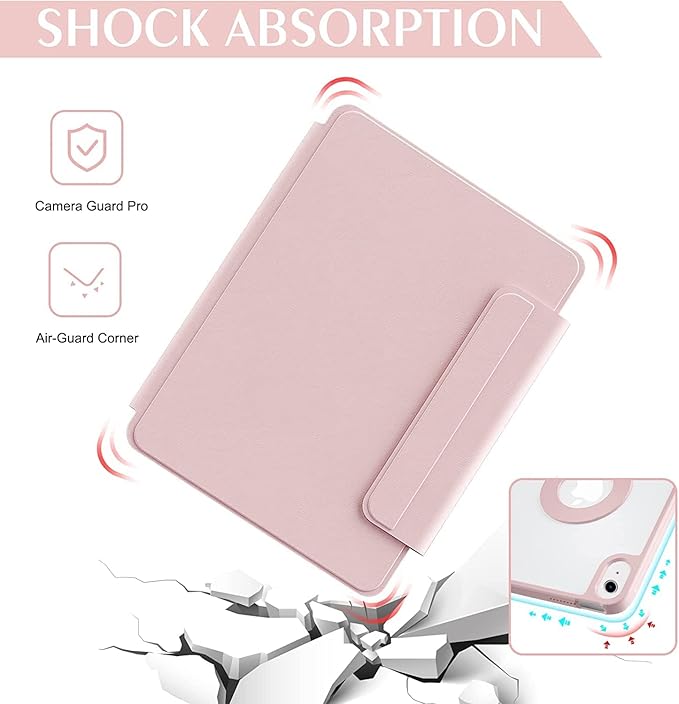 Vertical Case for iPad 9th/8th/7th Generation/Pro 10.5/ Air 3rd Gen, Magnetic Detachable Case with Pencil Holder【It can Hold Keyboard】 360 Rotatable Smart Cover (Pink)