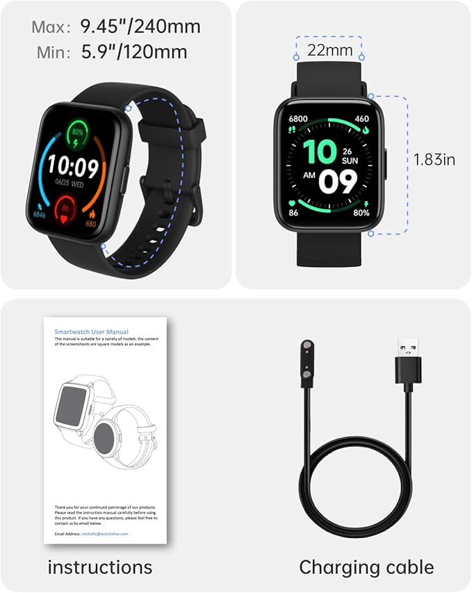 Smart Watches for Men Women - 1.83" HD Dynamic Dial 2025 Fitness Tracker with 100 Sports Modes, Heart Rate/Sleep Monitor, IP68 Waterproof, Bluetooth Call & Music Control for iPhone/Android