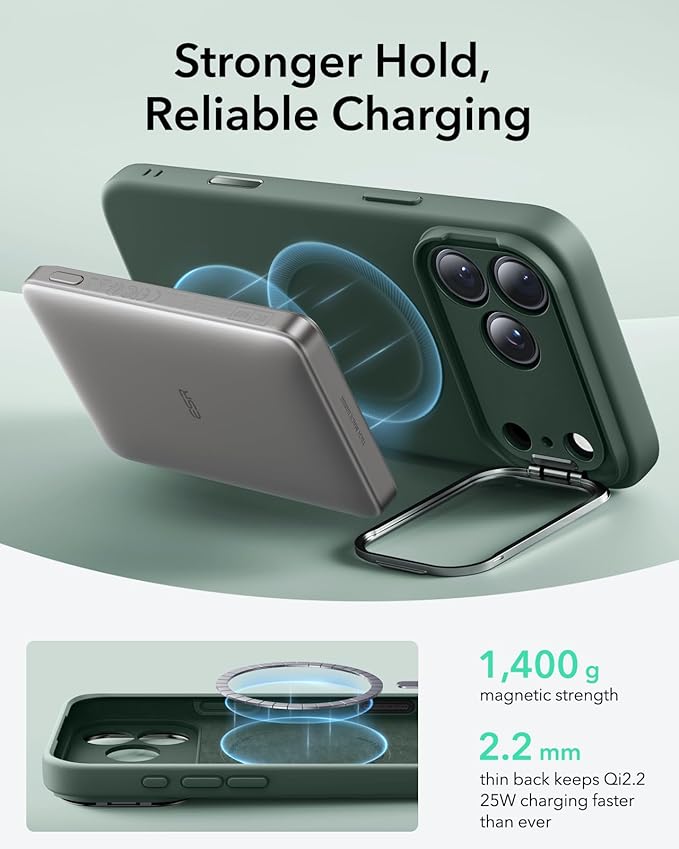 ESR Silicone Case for iPhone 17 Pro Max, Built-in Camera Stash Stand Compatible with MagSafe, Military-Grade Drop Protection Magnetic Phone Case for iPhone 17 Pro Max, Cloud Series, Olive Green