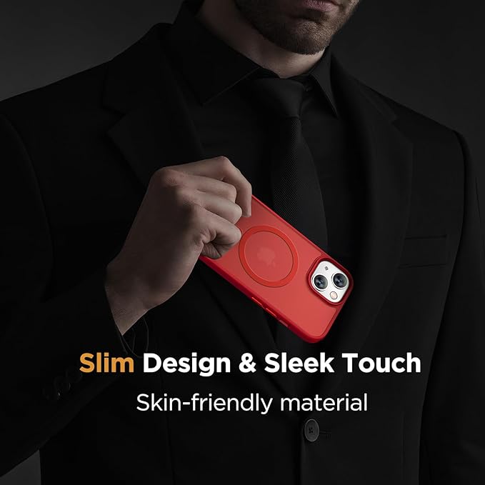 Miracase Magnetic for iPhone 15 Case (Compatible with MagSafe)(with 2X Screen Protectors) Military-Grade Protection, Anti-Fingerprint Translucent Matte Phone Cover for iPhone 15 6.1 inch, Red