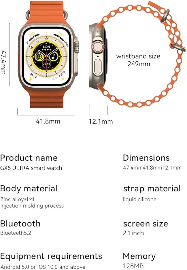 Generic Marvin X 2024 Smart Watch, 2.2-inch Display, 49mm Case, Exercise/Sleep Tracking, Water Resistant, iOS/Android Compatible, Orange