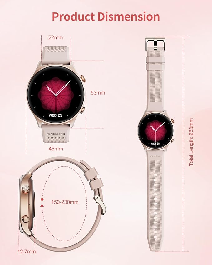 RIVERSONG Round Smart Watch for Women, 1.52" Activity Tracker with Answer/Make Call/AI Voice for Android iPhone, 100+ Sport Modes, Heart Rate/Sleep/ SpO2 Monitor, Female Cycle, Rose Gold