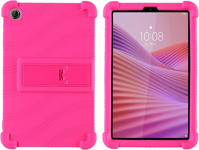 Case for Lenovo Tab One 8.7 Inch Tablet 2025 (TB305FU), Kids Friendly Soft Silicone Adjustable Stand Cover for Lenovo Tab K9 Tablet 8.7 inch Tablets (Rose)