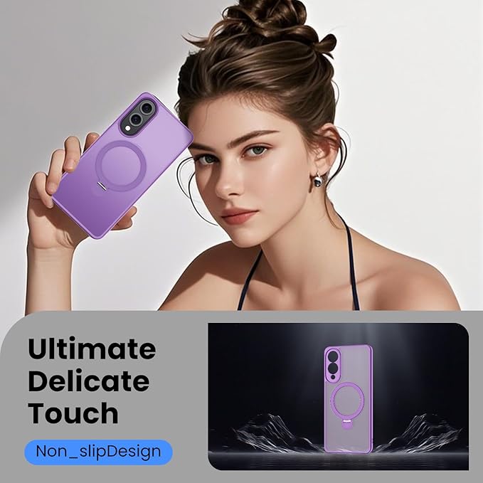 360° Rotatable Stand for Samsung Galaxy S25 Edge Case Magnetic with Screen Protector X1 & Camera Lens Protector*1, Compatible with MagSafe, 16FT Mil-Grade Shockproof for S25 Edge Case 6.2",Purple