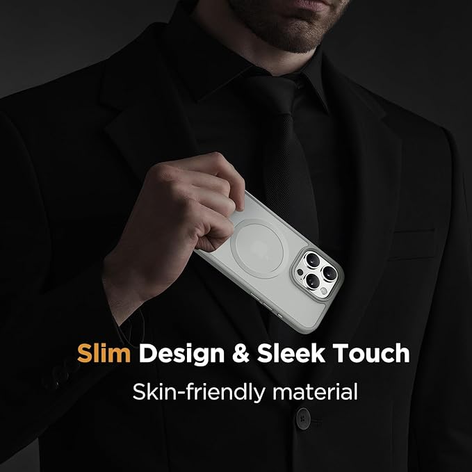 Miracase Magnetic for iPhone 15 Pro Max Case 6.7 inch (Compatible with MagSafe)(with 2X Screen Protectors) Military-Grade Protection, Anti-Fingerprint Translucent Matte Phone Cover, Gray