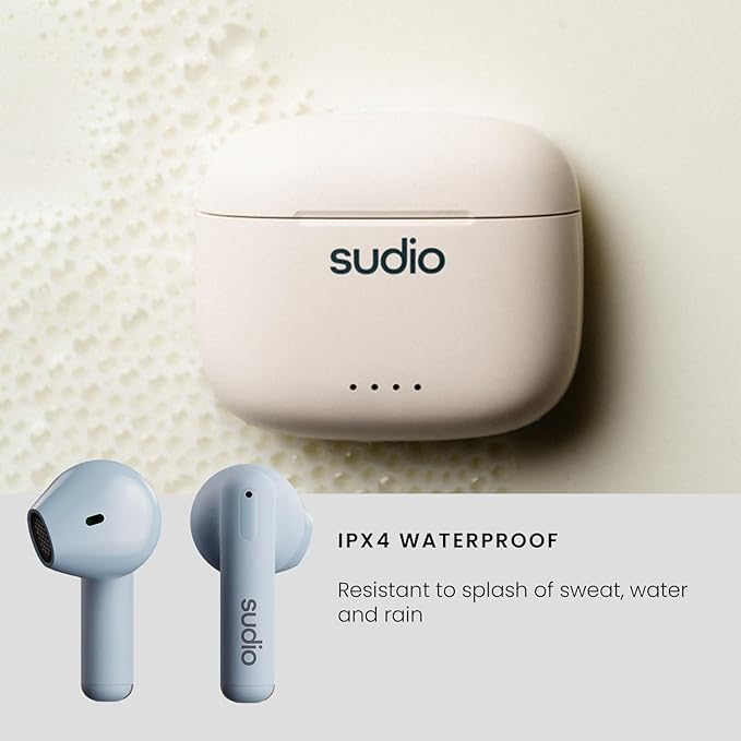 Sudio A1 True Wireless Earbuds, Bluetooth 5.3 Connection, Noise Cancelling, Waterproof, Touch Control, Charging Case, Premium Sound Quality, Comfortable Fit – Blue