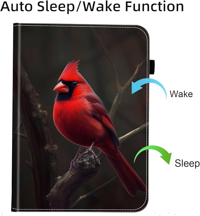 Case for Samsung Galaxy Tab S9 FE 5G 10.9 Inch/Galaxy Tab S9 11 Inch 2023,Card Slot PU Leather TPU Case Pen Holder Auto Wake Sleep,Red Cardinal Bird