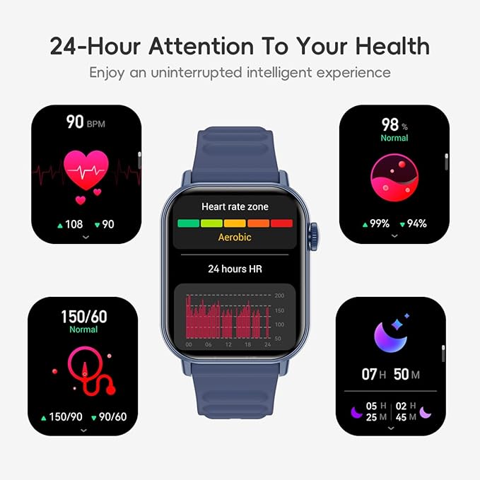 Smart Watch Sports Pedometer Fitness Tracker, Bluetooth Call Heart Rate/Blood Oxygen/Sleep Monitor, 100 Sports Modes Waterproof for iOS Android Men's Women's Smart Watch (Black)