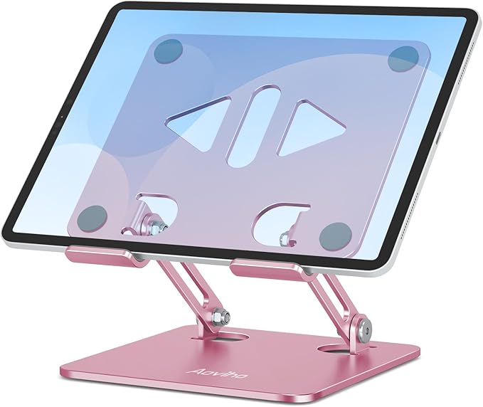 Tablet Stand Holder for Desk, Adjustable Desktop Tablet Holder, Foldable Aluminum Tablet Mount for iPad pro 12.9, iPad Air Mini, Samsung Galaxy Tabs Z Fold Kindle Fire,4-12 inch, Rose Gold
