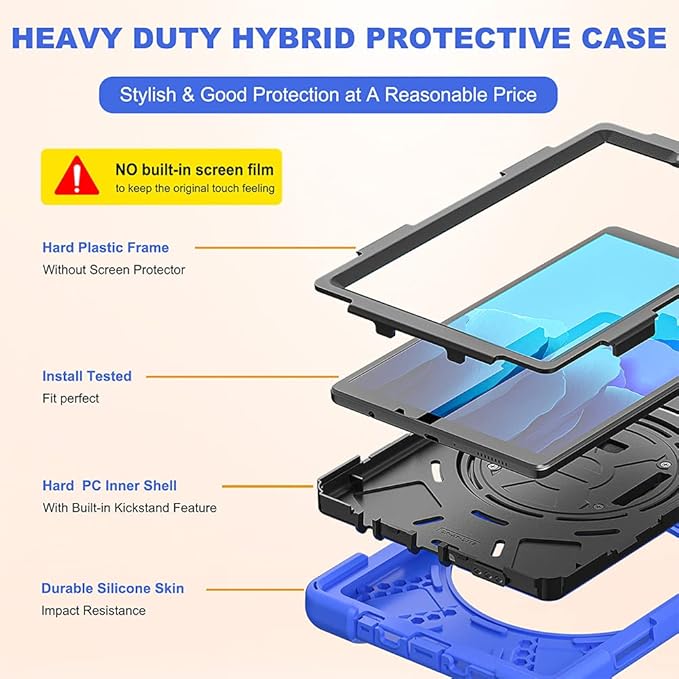 ZenRich for Samsung Galaxy Tab A7 Lite Case 8.7" (SM-T220/ T225/ T227), Heavy Duty Full-Body Shockproof Protective Case with Rotating Stand, Hand/Shoulder Strap for Tab A7 Lite, Blue