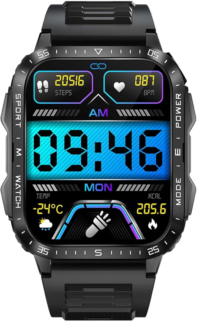 Military Smart Watch for Men with LED Flashlight Watch 2.0'' Big Screen Tactical Smartwatch 430mAh Big Battery Fitness Tracker with Heart Rate Sleep Monitor for iPhone Android