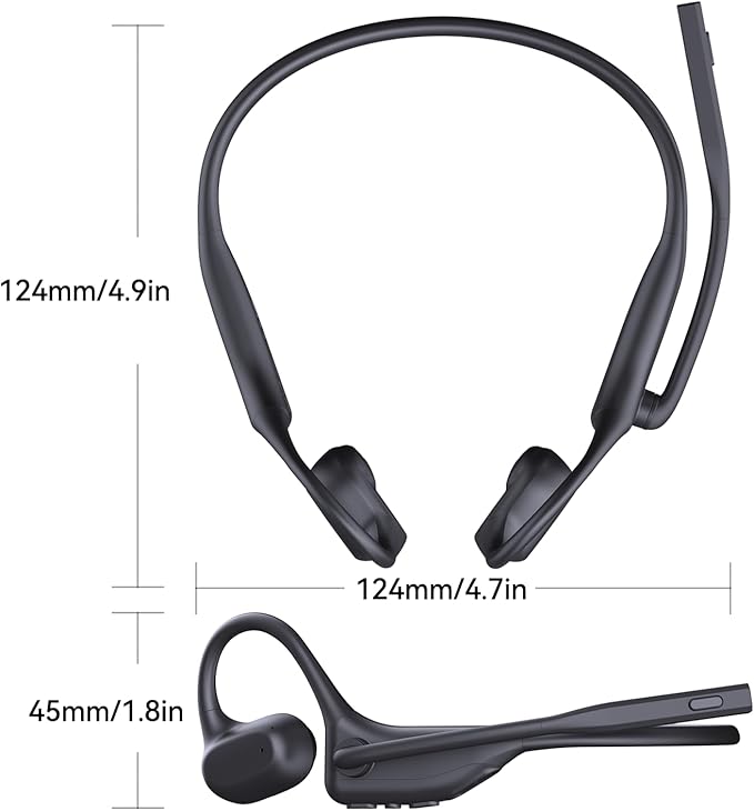 CXK Open Ear Headphones with Mic, Bluetooth Headset with AI Noise Cancellation Microphone Wireless Headset with Mic Bluetooth 5.3 Air Conduction Headphones for Work Call Meeting Driving