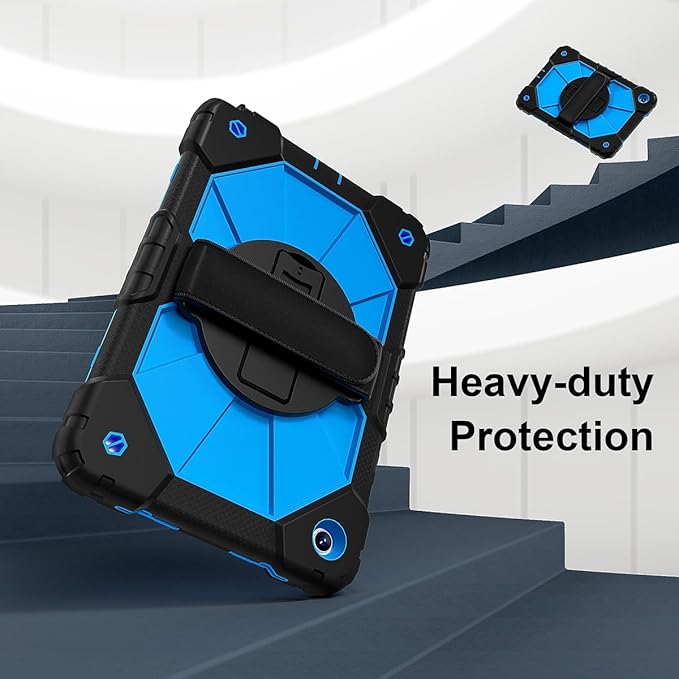 Case for Samsung Galaxy Tab A9+ 11 Inch 2023 (X210/X216/X218), Heavy Duty Shockproof Rugged 360 Rotating Hand Strap Protective Case for Galaxy Tab A9 Plus Tablet, Black+Blue