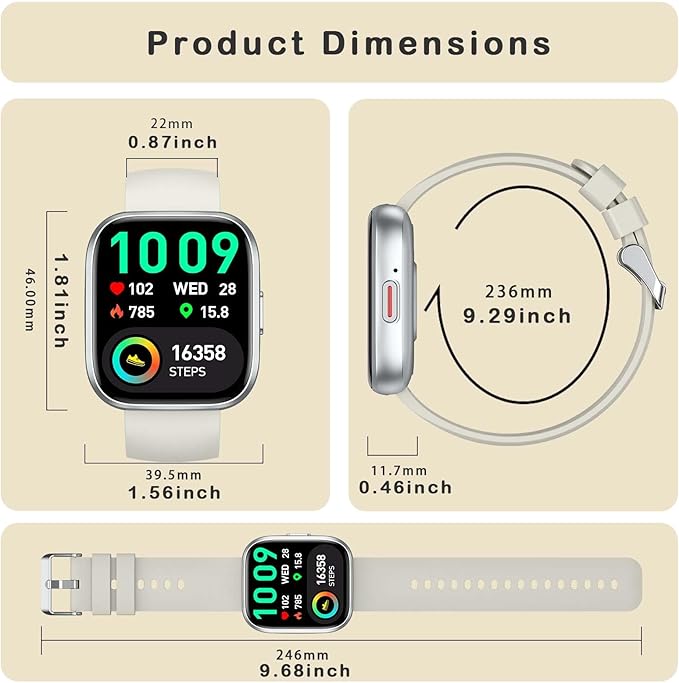 Smart Watches for Men Women Answer/Make Call, 1.85" Fitness Watch with 120+ Sports Modes, Heart Rate/SpO2/Sleep Tracker, Pedometer, IP68 Activity Tracker and SmartWatch for Android iOS (Silver, 1.85“)