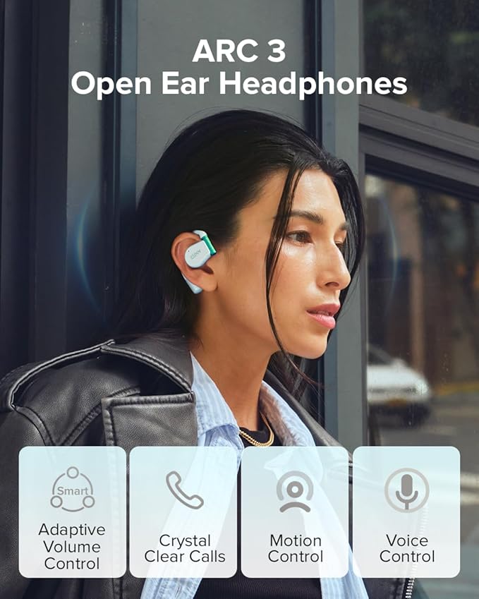Cleer ARC 3 Open Ear Headphones - Dolby Audio, Snapdragon Sound True Wireless Earbuds, 50Hr Battery, Bluetooth 5.4, IPX 7, Multi-Point, Smart Controls, Wireless Charging Smart Case, Comfort Fit, Blue