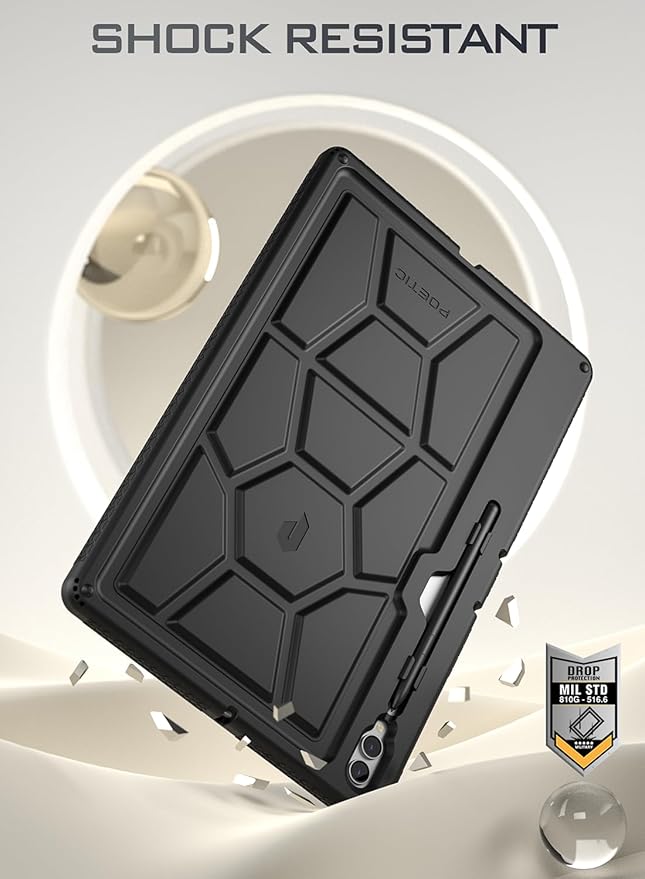 Poetic TurtleSkin Case for Samsung Galaxy Tab S10 Ultra (2024 Release) / S9 Ultra (2023 Release) 14.6 inch Case with S Pen Holder, Heavy Duty Shockproof Kids Friendly Protective Silicone Cover, Black