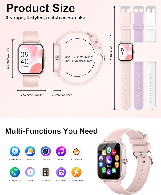Smart Watch for Women with Bluetooth Call Answer/Dail,1.85" DIY Dial Fitness Watch with Heart Rate Sleep Monitor Step Counter 120+ Sports Modes Waterproof Women's Smart Watch for Android iOS (Pink)