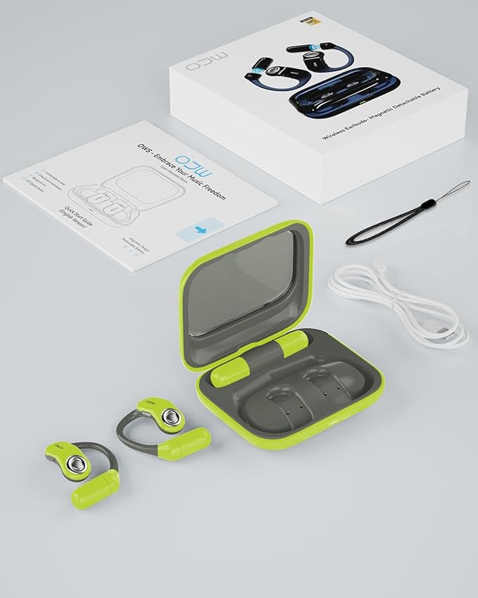 OJW Open Ear Headphones, Unlimited Power Earphones with Case & Replaceable Battery, OWS Bluetooth 5.4 Wireless Headphone with Mic, IPX7 Waterproof Headset for Sports, Compatible with iPhone & Android