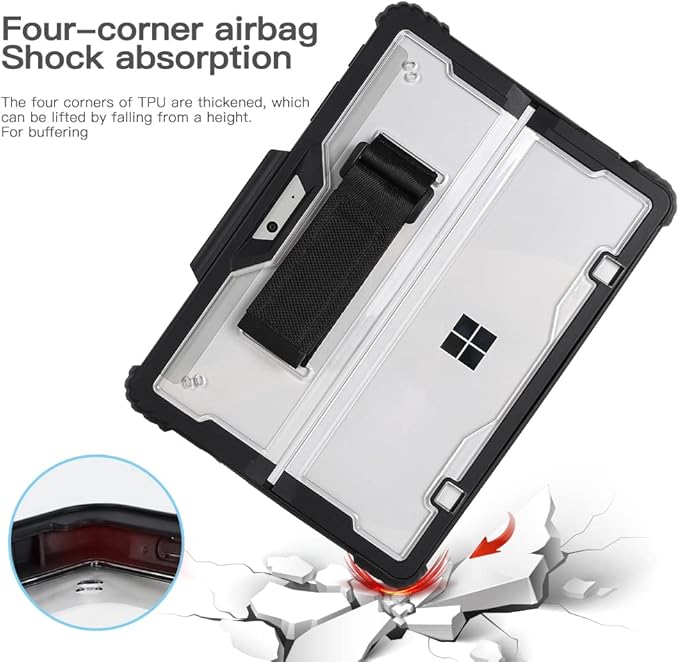 Clear Case for Surface Pro9/Pro10/Pro11 Case 13 inch with Pen Holder, Heavy Duty Shockproof Rugged Case for Surface Pro11/10/9 with Kickstand and Hand/Shoulder Strap