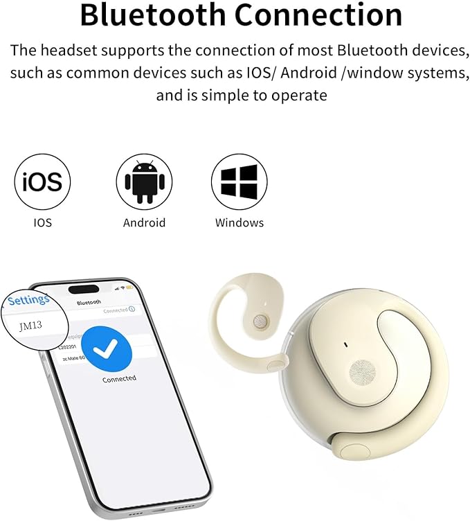 Open Ear Headphones Wireless Bluetooth 5.4, Air Conduction Wireless Bluetooth Earphone, OWS Hanging Earphones with Earhooks and Mic, Open Ear Earbuds IPX5 Waterproof for Sports Gaming Driving(Khaki)