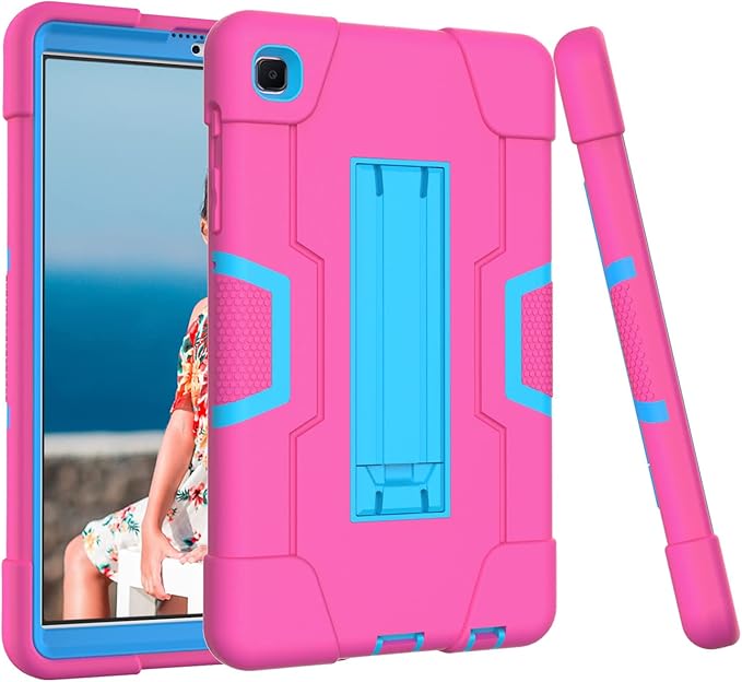 Case for Samsung Galaxy Tab A7 Lite 8.7 Inch 2021, Duty Rugged Shockproof Silicone and PC Protective Case for Galaxy Tab A7 Lite 8.7" 2021 (SM-T220/T225) (Rose red+Blue)