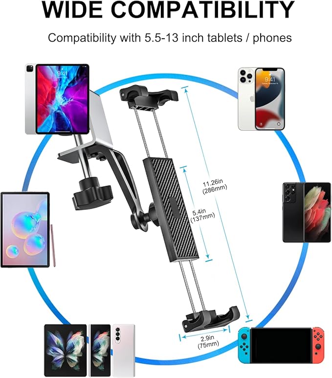 Under Cabinet Tablet Mount Holder, woleyi Kitchen iPad Mount Holder, Desk Aluminum Clamp Stand Compatible with iPad Pro 12.9 Air Mini, Galaxy Tabs, Surface Pro/Go, 5.5"-13" iPhone, Tablets and Devices