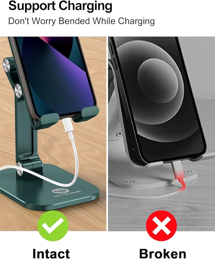 OCYCLONE Phone Stand, Adjustable Height and Angle Foldable Cell Phone Stand Holder for Desk, Taller iPhone Stand Compatible with 4.7"-13" Smartphones iPad Tablet, Green