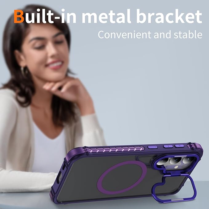 Magnetic for Samsung Galaxy S25 Plus Case/S24 Plus Case Purple Fit for MagSafe Military-Grade Shockproof Protection Adjustable Kickstand Slim Matte Anti-Fingerprint Cover Men Women