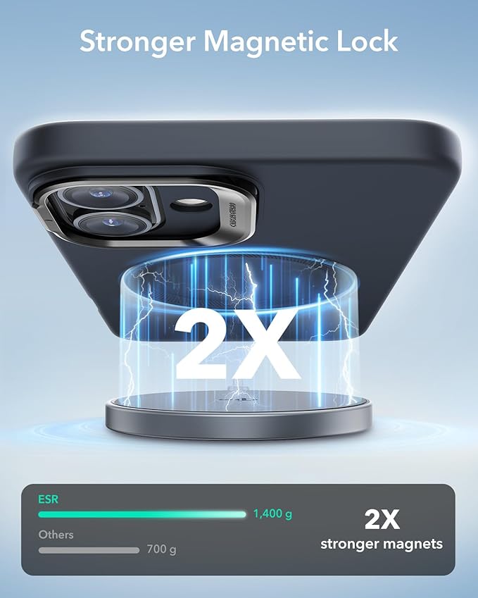 ESR for iPhone 16 Case, Silicone Case with Stand, Compatible with, Military-Grade Protection, Built-in Camera Stash Stand, Magnetic Phone Case for iPhone 16, Cloud Series, Black