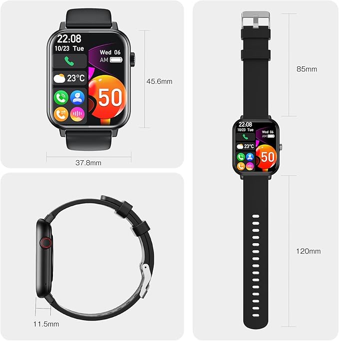 Smart Watch for Men Women 1.96" HD Screen Smartwatch Answer/Make Calls 100+ Sport Modes IP68 Waterproof Fitness Tracker with Step Counter,Sleep & Heart Rate Monitor for Android iOS Phones