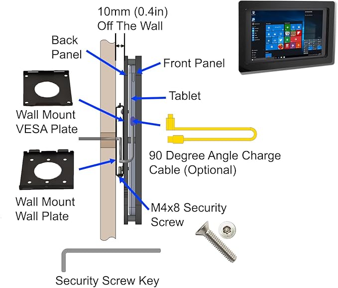 TABcare Anti-Theft Security Acrylic VESA Case for Microsoft Surface Pro 12" Tablet with 90-Degree USB C Cable & Wall Mount Kit(Clear, Surface Pro 12)