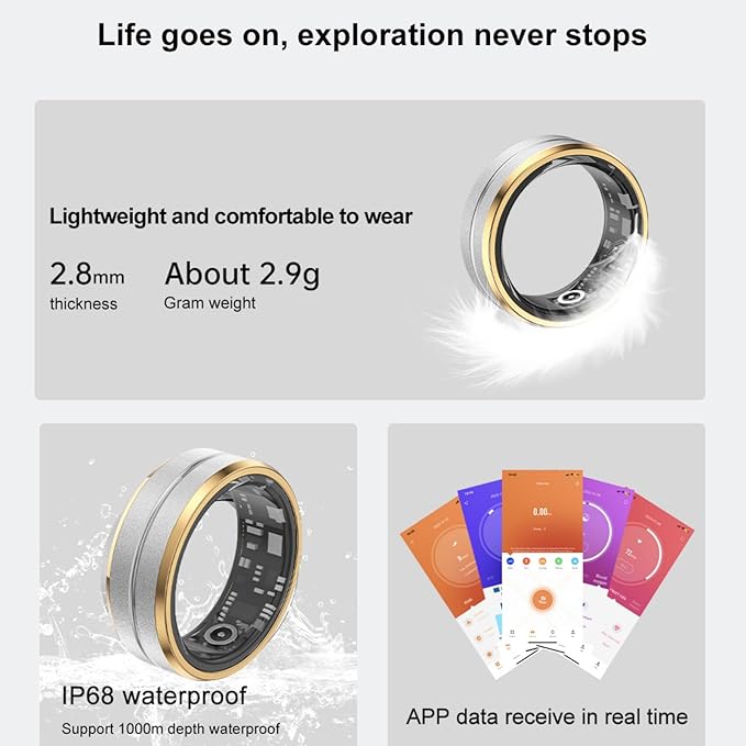 Smart Ring Fitness Tracker for Men and Women, Heart Rate & Blood Oxygen Monitor & Sleep Monitoring, Remote Selfie Control Ring, Waterproof Wearable Smart Rings (9)