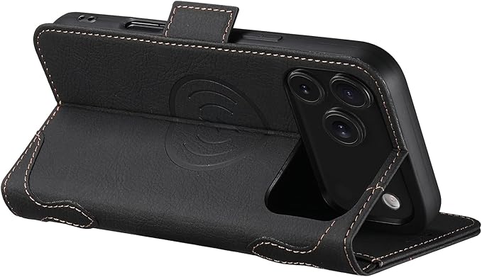 Wallet Case for iPhone 17 Air Compatible With MagSafe & Wireless Charging, Leather,3 Card Slots & ID Holder, Kickstand, Magnetic 360° Military Shockproof Protection for iphone air Premium Black