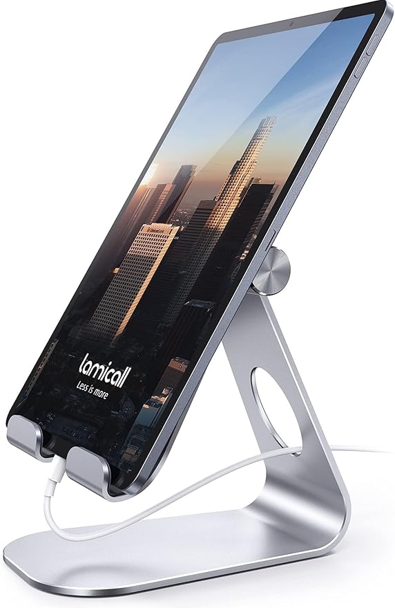 Lamicall Tablet Stand, Adjustable Tablet Holder - Desktop Stand Dock Holder Compatible with 4-13" Tablets Such as iPad Pro 11, 9.7, 10.5, 12.9 Air Mini, Kindle, Tab, iPhone Air 17 Pro Max, Silver